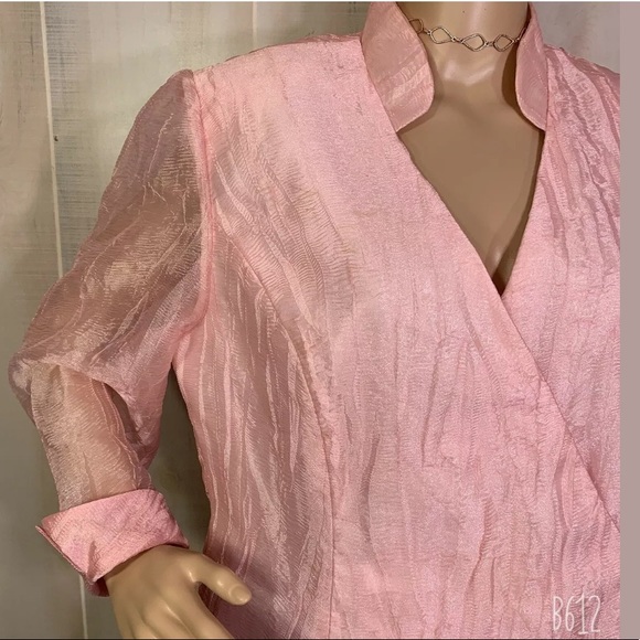 LIGHT PINK WRAP BLAZER V-NECK 3/4 SLEEVE - Picture 2 of 6